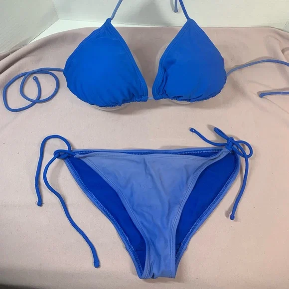 Ocean pacific OP string tie side bottom triangle top bikini MED 7/8 blue  ombré